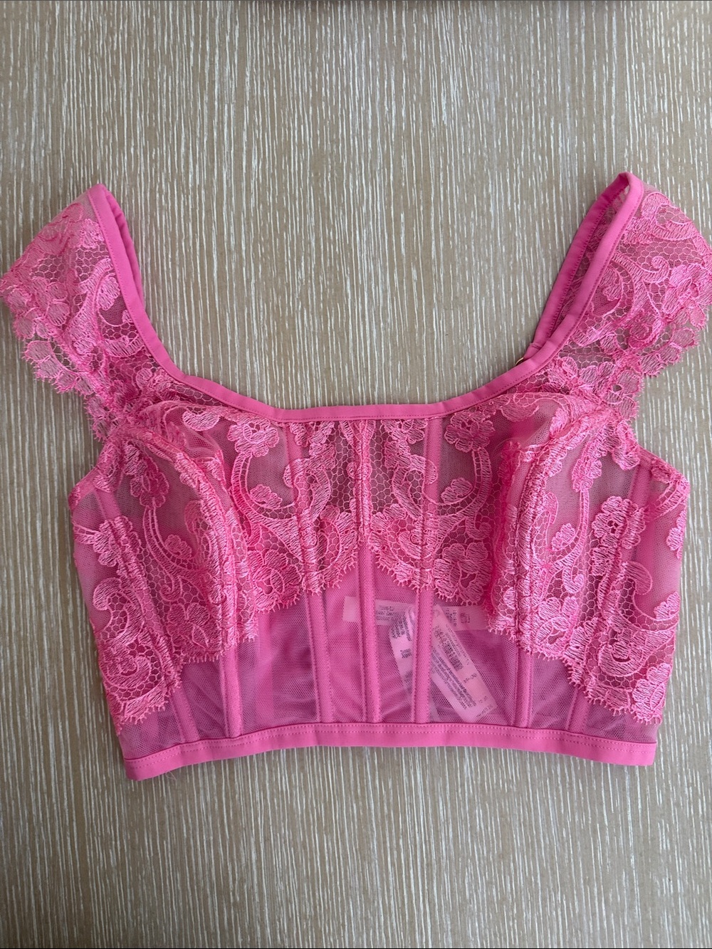 Victoria's Secret Cropped Corset Bustier BRA Top Lace Mesh Pink Fairy Sz S - DD - Picture 7 of 7